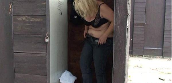  Old blonde gets fucked in the public changing room